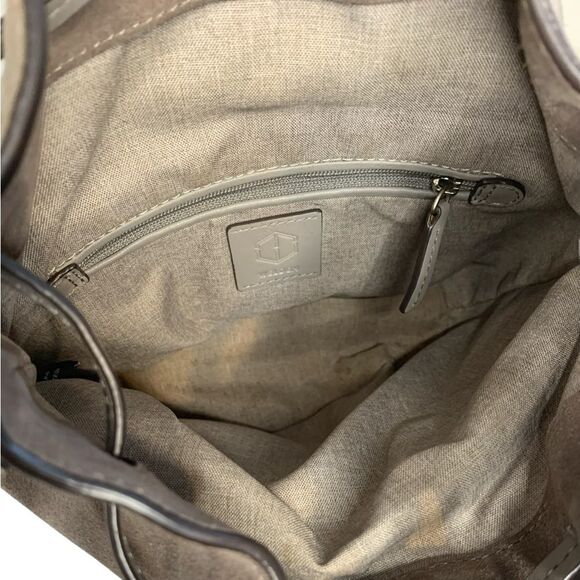 Welden Leather Bucket Bag Gray Crossbody Purse Geometric Weave Drawstring Medium - Picture 8 of 11